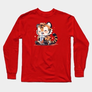 A vintage tiger cub drinking bubble tea Long Sleeve T-Shirt